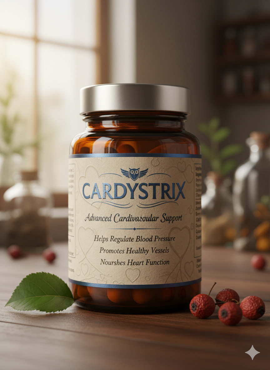 Cardystrix dietary supplement bottle with label visible on a dark surface